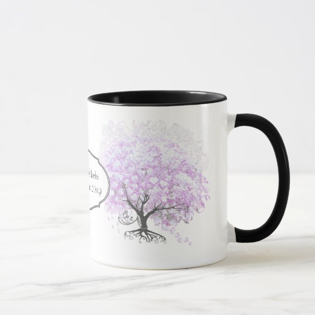 Caneca Casamento com aves da Lavanda de folha de coração (Direita)