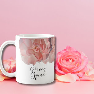 Caneca Casamento com Esquadrão Floral do Rosa de Coral Mo