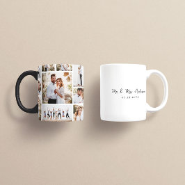 Caneca Casamento de colagem mínima de fotos elegante