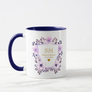 Caneca Casamento Floral Lavanda e Aniversário de Ouro I