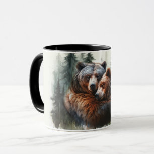 Caneca Casamento Rústico de Urso de Aquarela na Selva