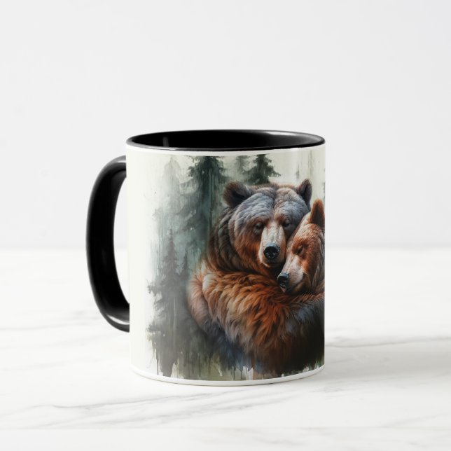 Caneca Casamento Rústico de Urso em Aquarela na Selva (Frente Esquerda)