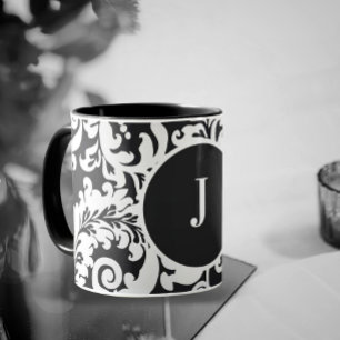 Caneca Casamento tema damasco Floral Elegante Branco e Pr