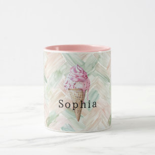Caneca Casquinha de Sorvete Rosa Morango Listras Rosa Cla