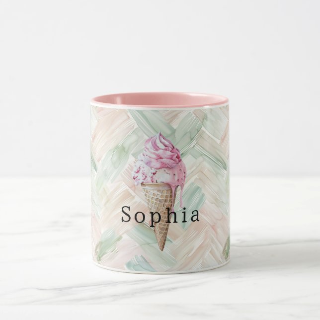 Caneca Casquinha de Sorvete Rosa Morango Listras Rosa Cla (Centro)