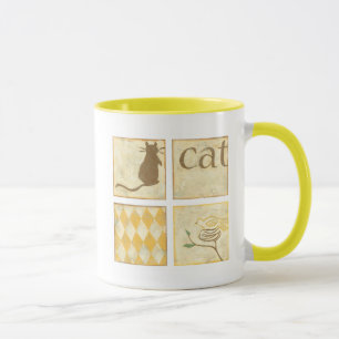 Caneca Castanho Gato e Pássaro Amarelo por Chariklia Zarr