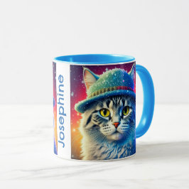 Caneca Cat de Natal em um Chapéu - nome editável