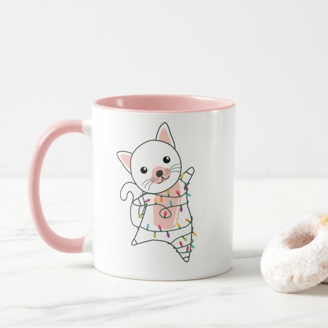 Caneca Cat Natal Neve Animais de inverno Gatos (Com Donut)