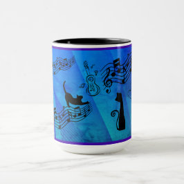 Caneca Cats Are Like Music: Music Staffs And Guitars Teal