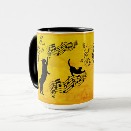 Caneca Cats Are Like Music: Staffs & Guitars Golden Hue