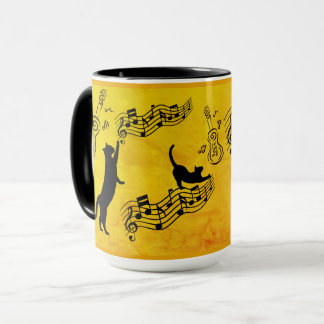 Caneca Cats Are Like Music: Staffs & Guitars Golden Hue