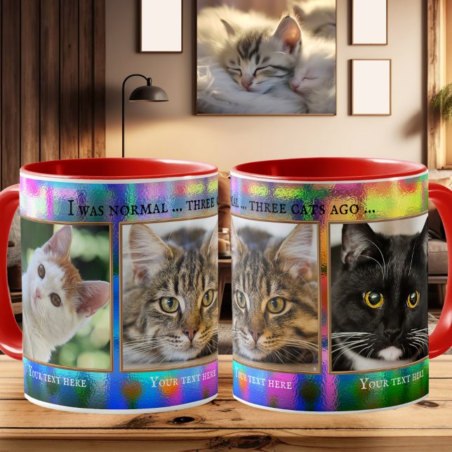 Caneca Cats Engraçados Coloridos, Foto Personalizada (photo mug featuring your own favorite (cat) photos framed by a colorful frosted glass design)