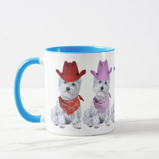 Caneca Caubóis Westie Todos em uma Linha (Esquerda)