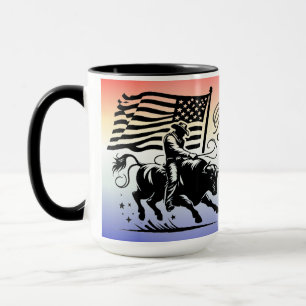 Caneca Cavaleiro de Touro de Rodeio Americano Personaliza