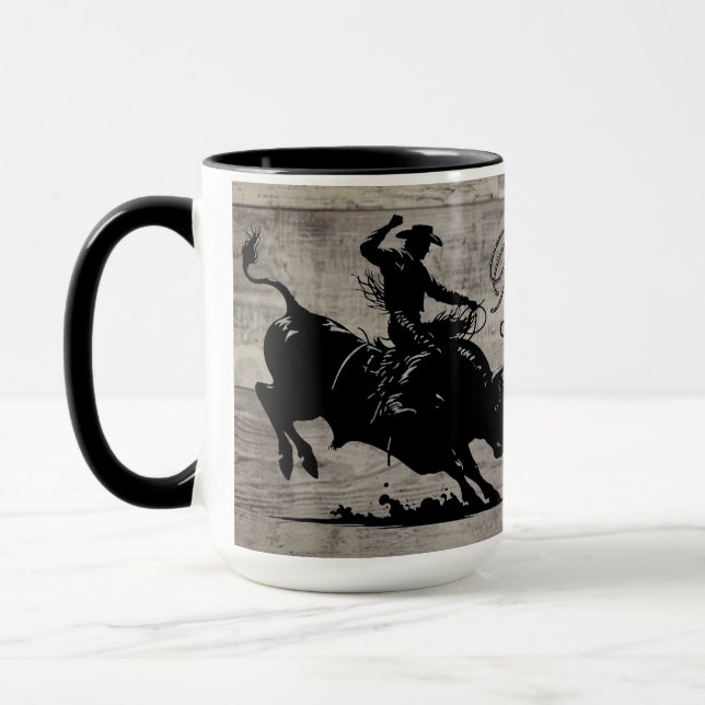 Caneca Cavaleiro de Touro Personalizado Rodeio Rústico (Esquerda)
