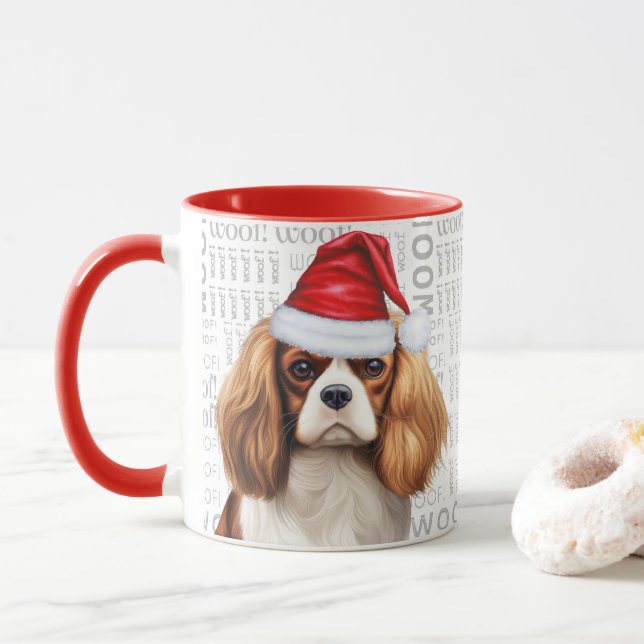 Caneca Cavalier King Charles Dog Papais noeis no fundo da (Com Donut)