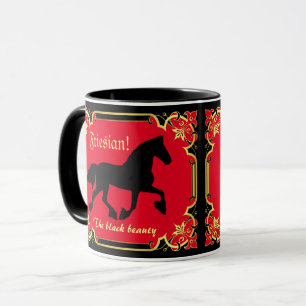 Caneca Cavalo da frísia, silhueta/ouro/caneca preta/pret