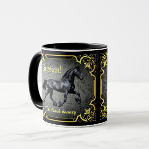 Caneca Cavalo da frísia, silhueta/ouro/caneca preta/preta