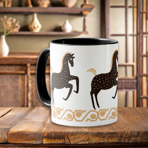 Caneca Cavalo de Arte Folclórica Dourada Preta