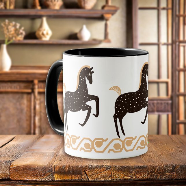 Caneca Cavalo de Arte Folclórica Dourada Preta (Criador carregado)