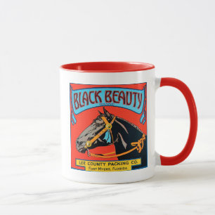 Caneca Cavalo de Beleza Negra em Fundo Vermelho
