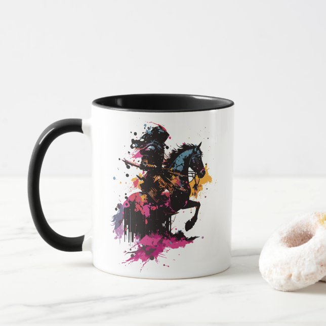 Caneca Cavalo de cavalaria de guerra na aquarela (Com Donut)