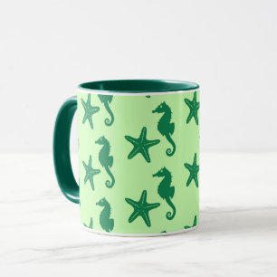 Caneca Cavalo-do-mar e estrelas-do-mar - limão e esmerald