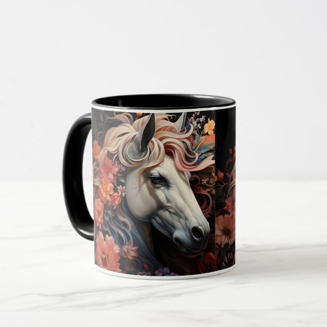 Caneca Cavalo e flores, Presente Equestre, Cavalgar (Frente Esquerda)