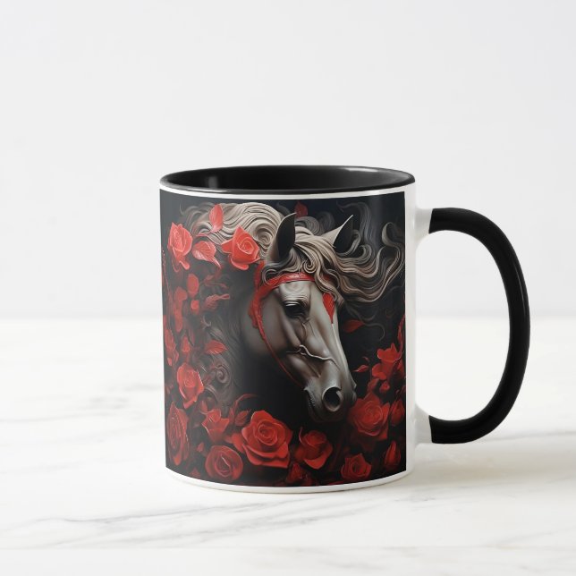Caneca Cavalo e flores, Presente Equestre, Cavalgar (Direita)