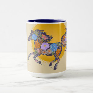 Caneca Cavalo Floral Silhouette_Purple Mug Cup