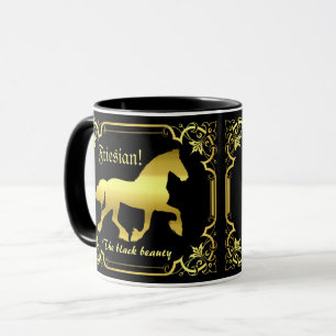 Caneca Cavalo frisético, silhueta/ouro/preto/preto