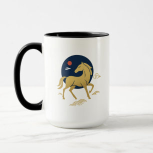 Caneca Cavalo Lunar Dourado — Ano Novo Lunar Elegante 202