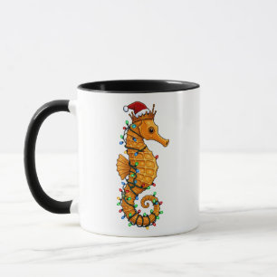 Caneca Cavalo-Marinho Festivo Usando um Chapéu de Papai N