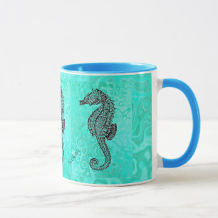 Caneca Cavalo marinho no teste padrão do mármore de