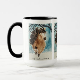 Caneca Cavalo Miniatura na Arte de Aquarela Original da N