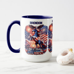 Caneca Cavalo Patriótico Bandeira Americana Pôr do Sol Eq
