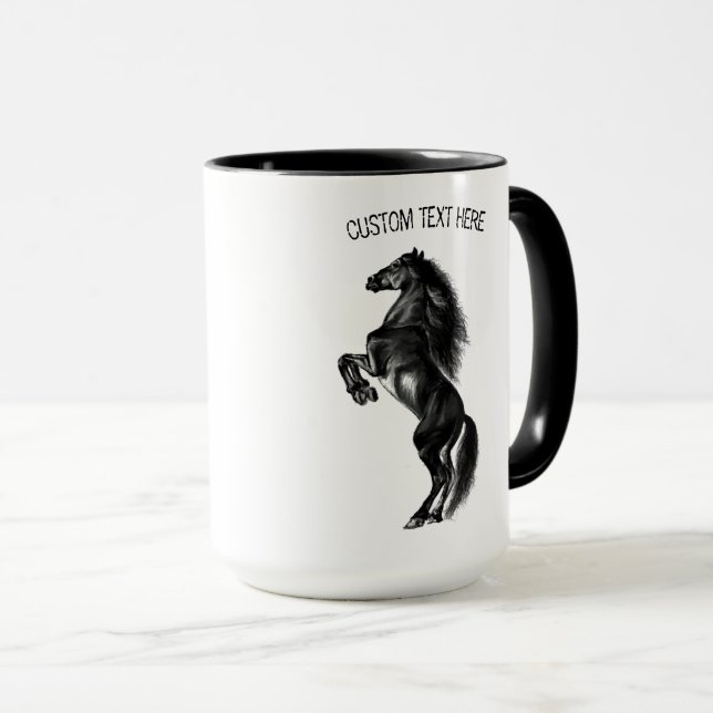 Caneca Cavalo Preto - Desenho - Adicione Seu Texto (Frente Esquerda)