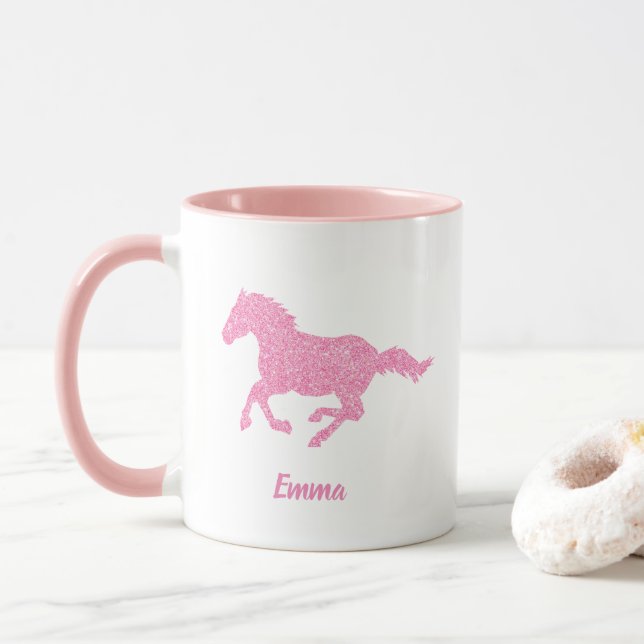 Caneca Cavalo-reluzente Rosa Menina Nome Animal (Com Donut)