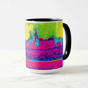 Caneca Cavalos Coloridos de Neon Pastel na Pastura