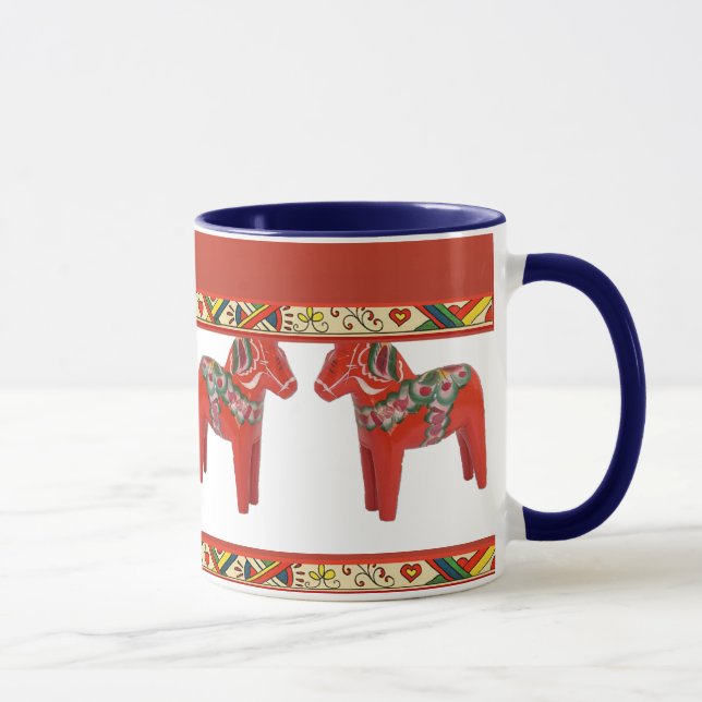 Caneca Cavalos de Dala do sueco com beira da arte popular (Direita)