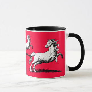Caneca Cavalos de galope vermelho e preto elegantes