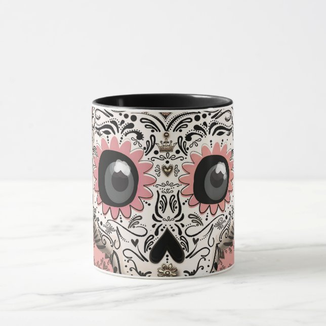 Caneca Caveira de Açúcar Rosa e Dourada Divertida Fofa (Centro)