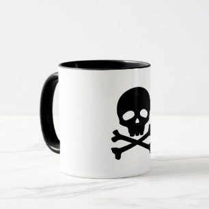 Caneca Caveira de Pirata Preta em Fundo Branco