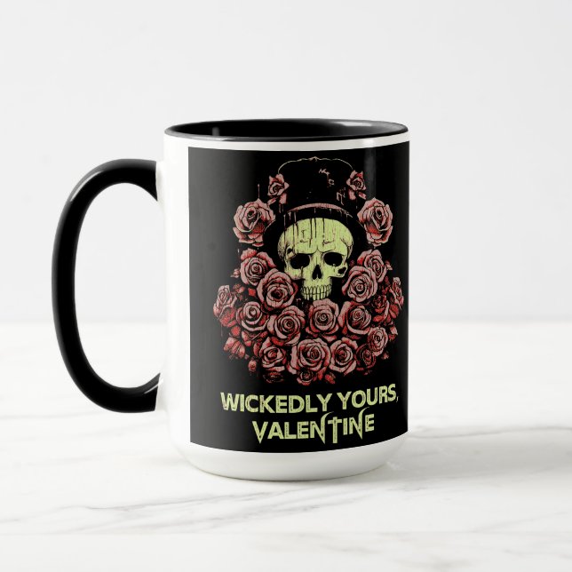 Caneca Caveira do Namorados Gótico com Rosas (Esquerda)