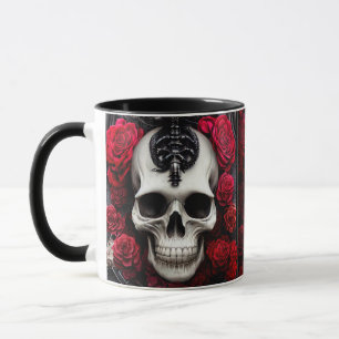 Caneca Caveira e Rosas Góticos Escuros e Muriais