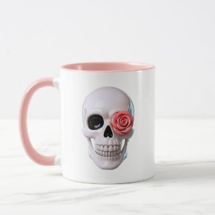Caneca Caveira Fofa Brilho Rosa Tema Gótico Rosa