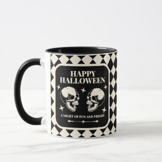 Caneca Caveiras Risonhas de Halloween Diversão e Medo