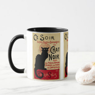 Caneca Ce Soir Chat Noir Black Cat, Vintage Art Nouveau