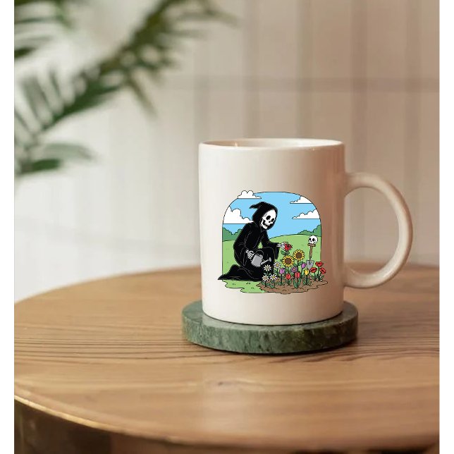 Caneca Ceifador regando flores (Criador carregado)