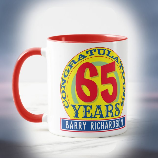 Caneca Celebração 65 anos com nome (Criador carregado)
